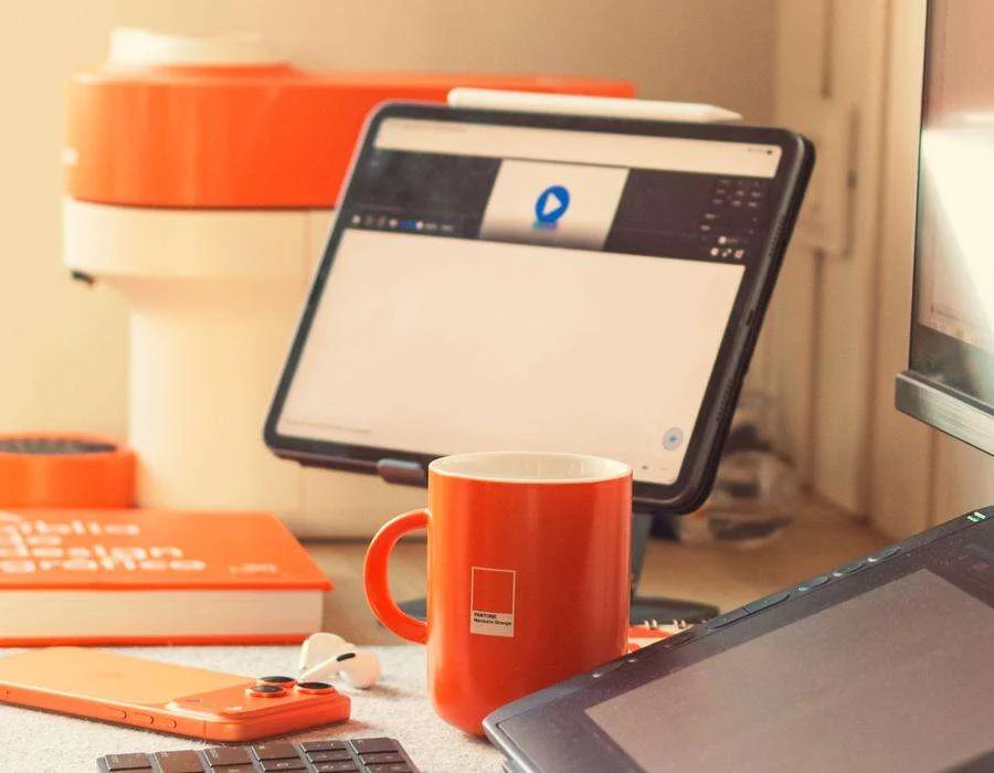 Office desk with tablet